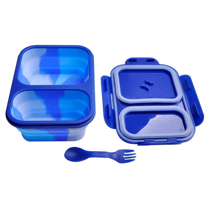 Wholesale Children Bento Reusable Food Storage Containers Folding Kids Collapsible Silicone Lunch Boxes With Fork