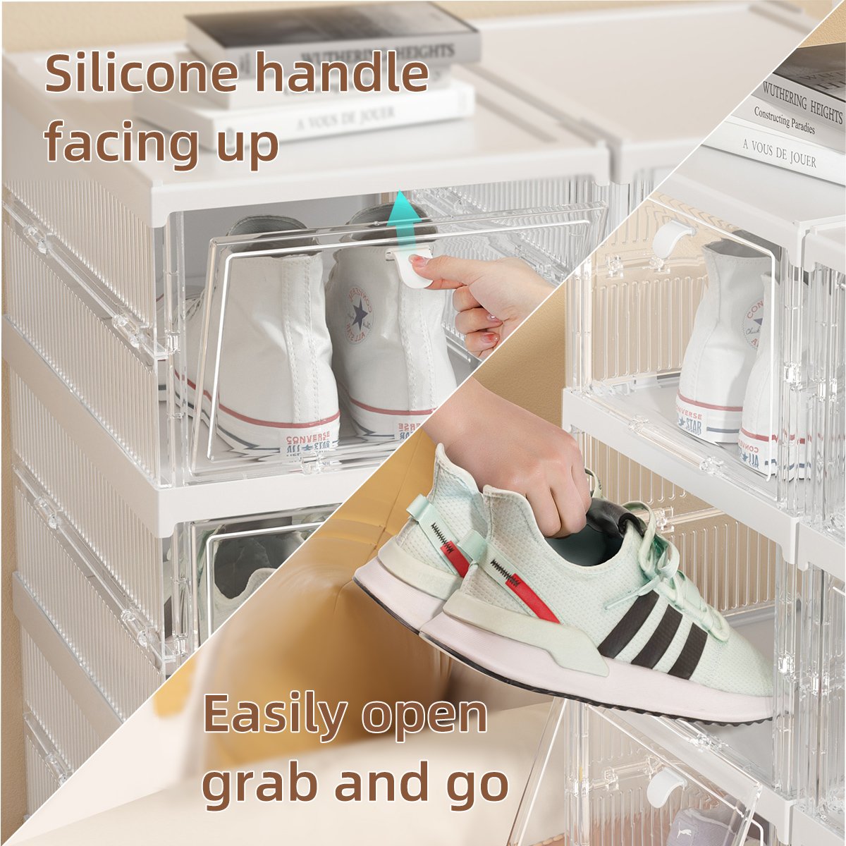 Haixin Free Installation Living Room Furniture Transparent Shoe Racks Stackable Shoe Storage Box