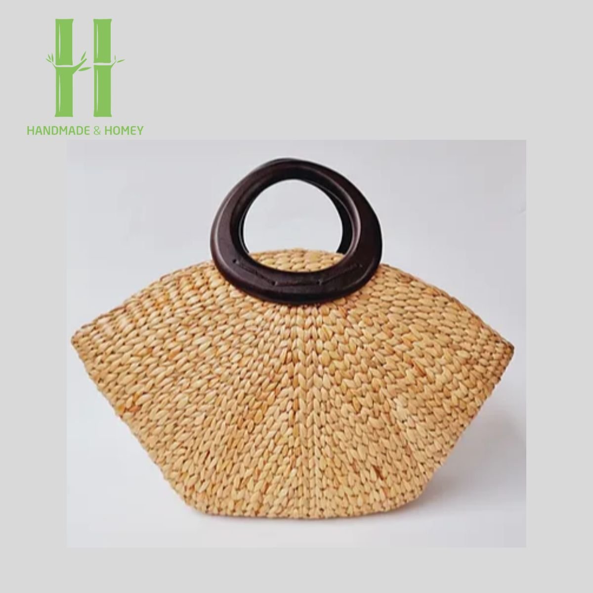Best Selling Water Hyacinth Basket Bag Handle Wooden OEM Designs Acceptable Custom from HNH craft Handmade Vietnam