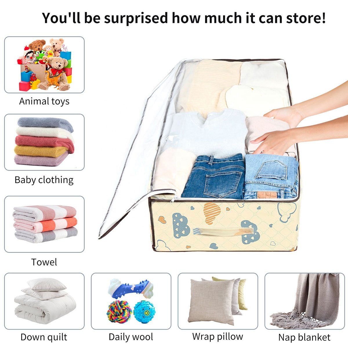 Large Capacity Underbed Storage Bag Portable Foldable Fabric Quilt Wardrobe Clothes Organizer Dustproof Set