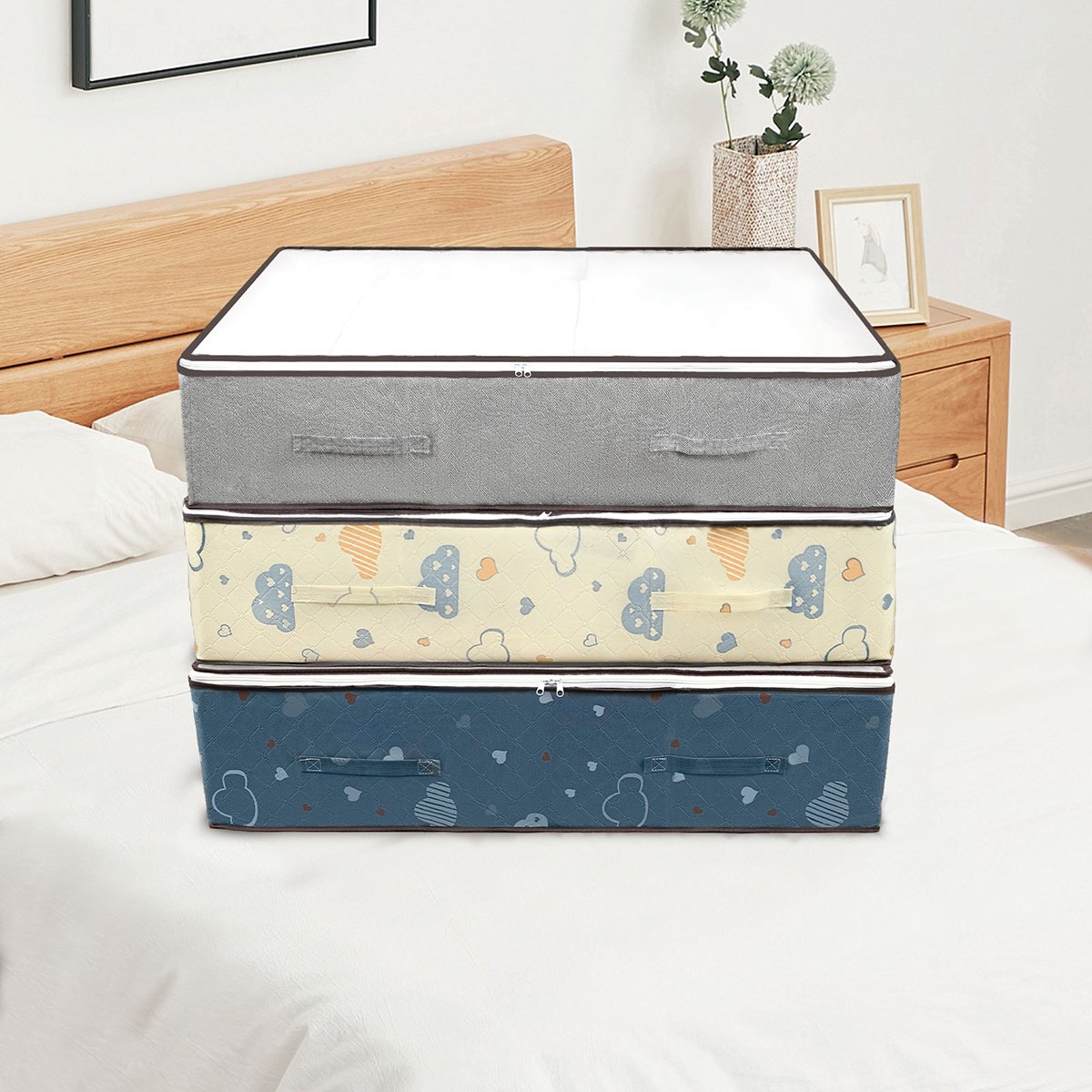 Large Capacity Underbed Storage Bag Portable Foldable Fabric Quilt Wardrobe Clothes Organizer Dustproof Set
