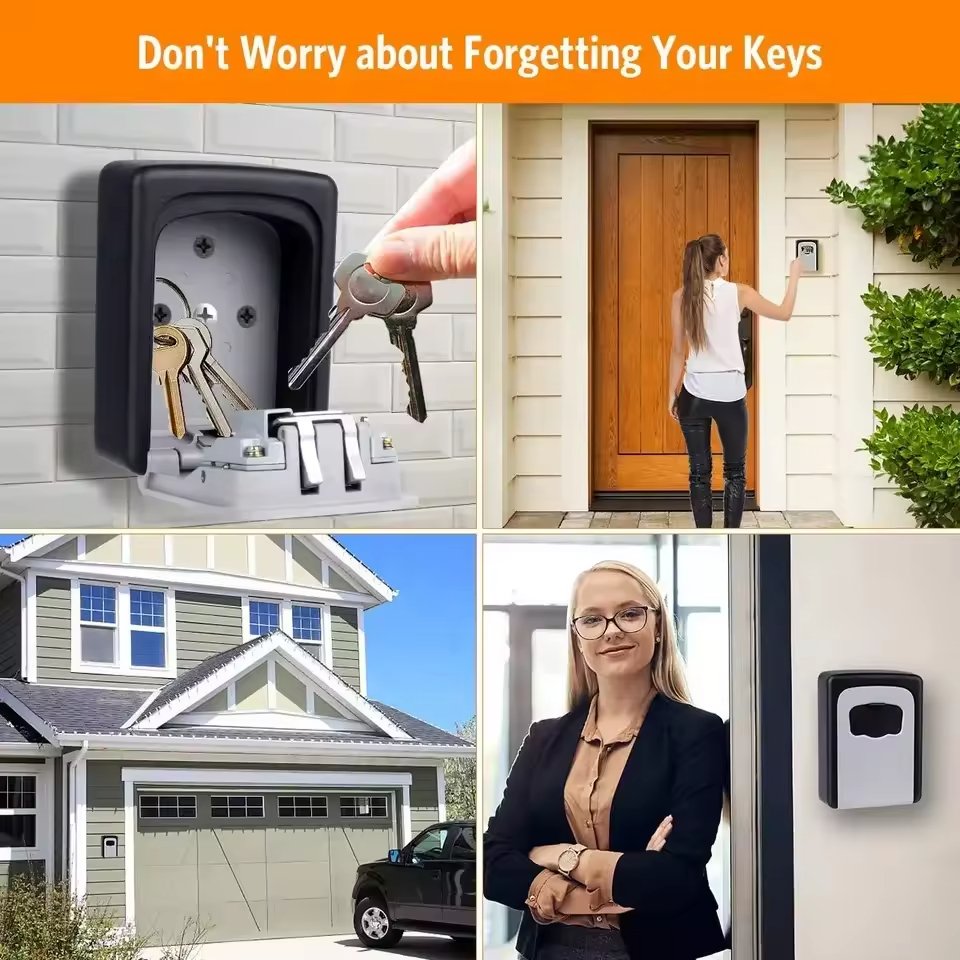 Lakuna Wholesale Wall Mounted ABS Plastic Key Lock Box 4 Digits Combination Wall Mount Key Safe Storage Box for Hotel Outdoor