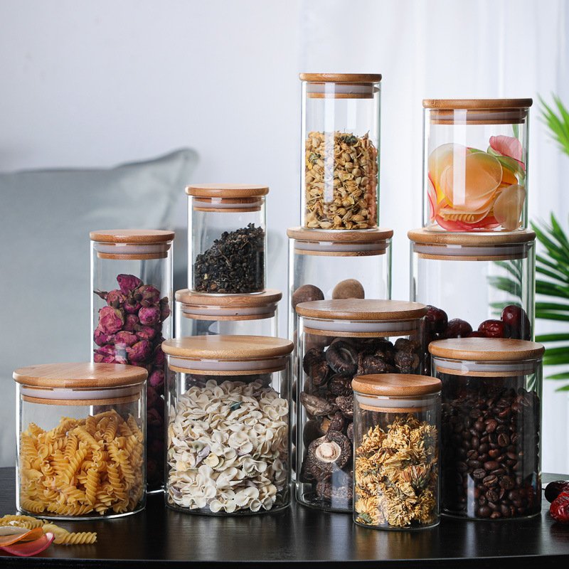 Wholesale Kitchen 101-200ml High Borosilicate Glass Food Storage Containers Glass Spice Honey Jar Packaging with Bamboo Lids
