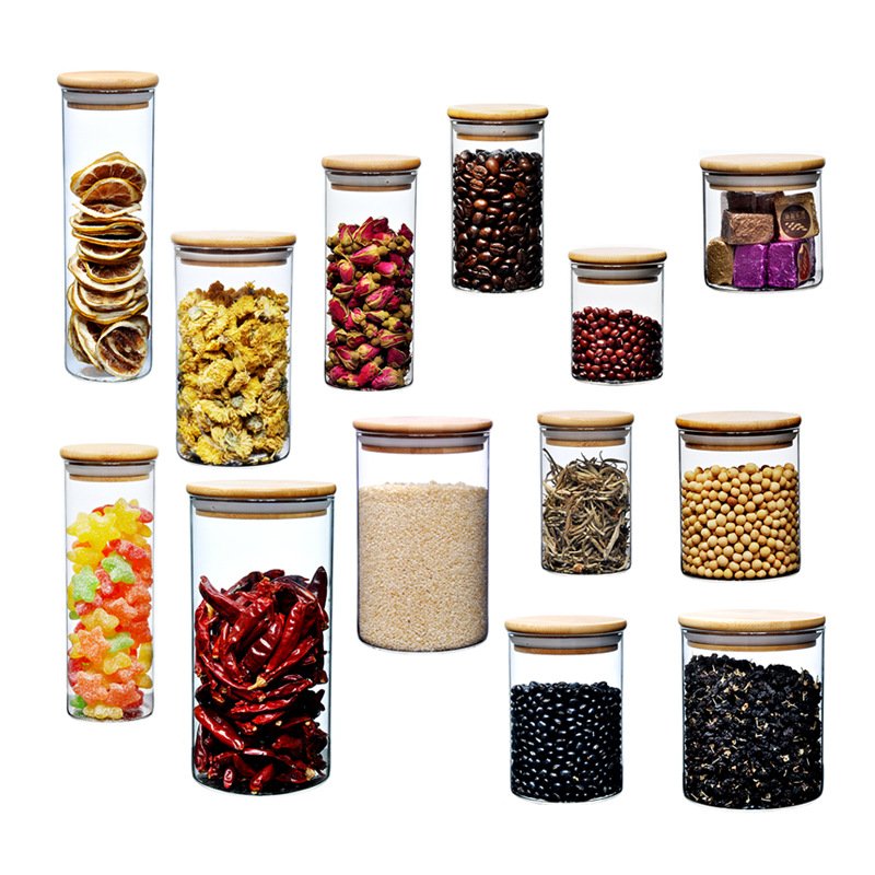 Wholesale Kitchen 101-200ml High Borosilicate Glass Food Storage Containers Glass Spice Honey Jar Packaging with Bamboo Lids