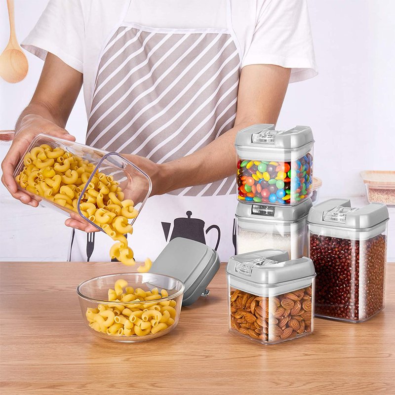 7pcs Grey Cover Transparent Kitchen Food Storage Container Airtight Dry Food Storage Seal Tank with Lid