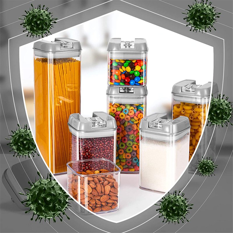 7pcs Grey Cover Transparent Kitchen Food Storage Container Airtight Dry Food Storage Seal Tank with Lid
