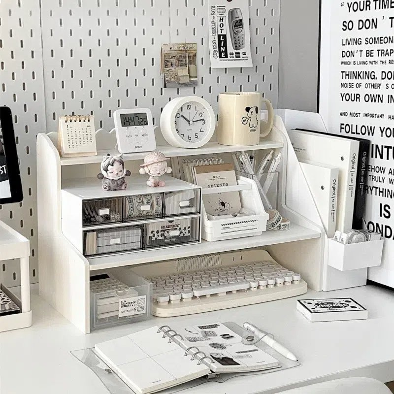Multi-Layer Desktop Drawer Pen Holder with Lipstick Makeup Brush Organizer Office Storage Rack for Table Space