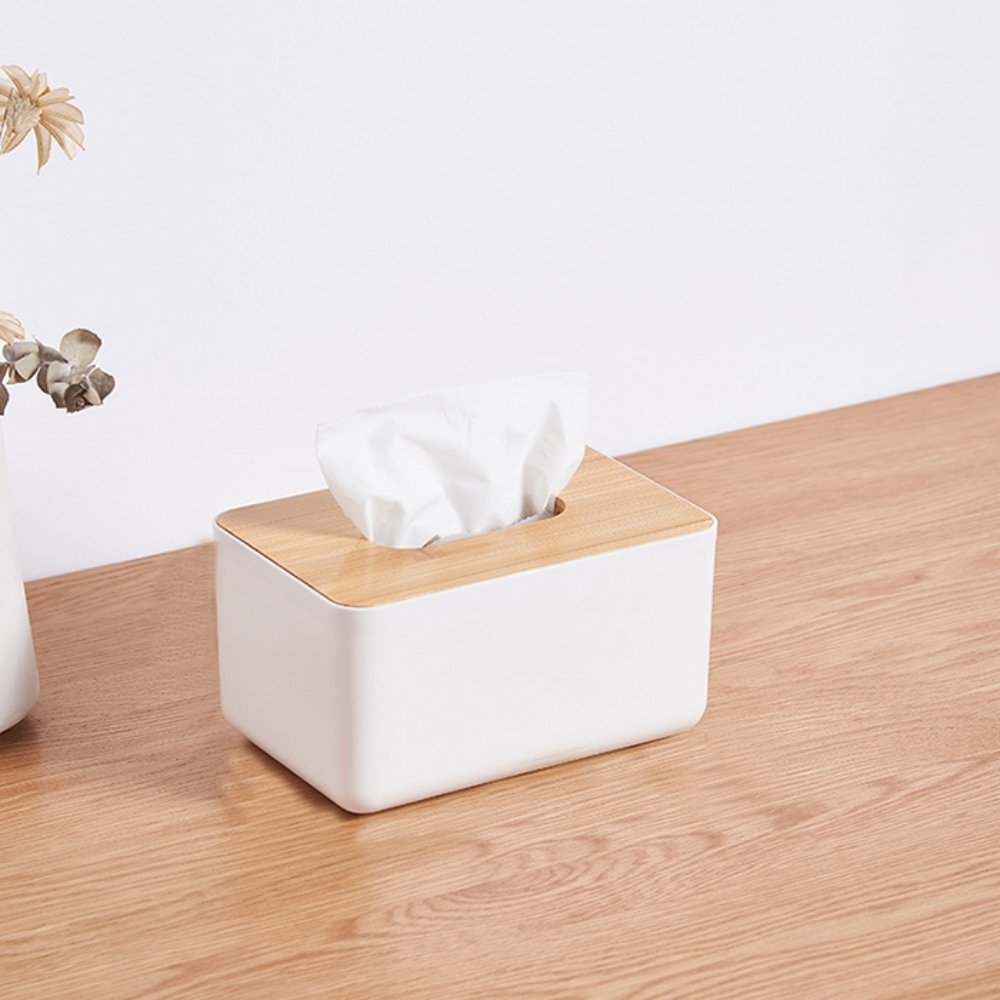 Simple Wooden Lid Plastic Tissue Box Paper Storage Box Home Car Gift Advertisement LOGO Print Napkin Organizer Container