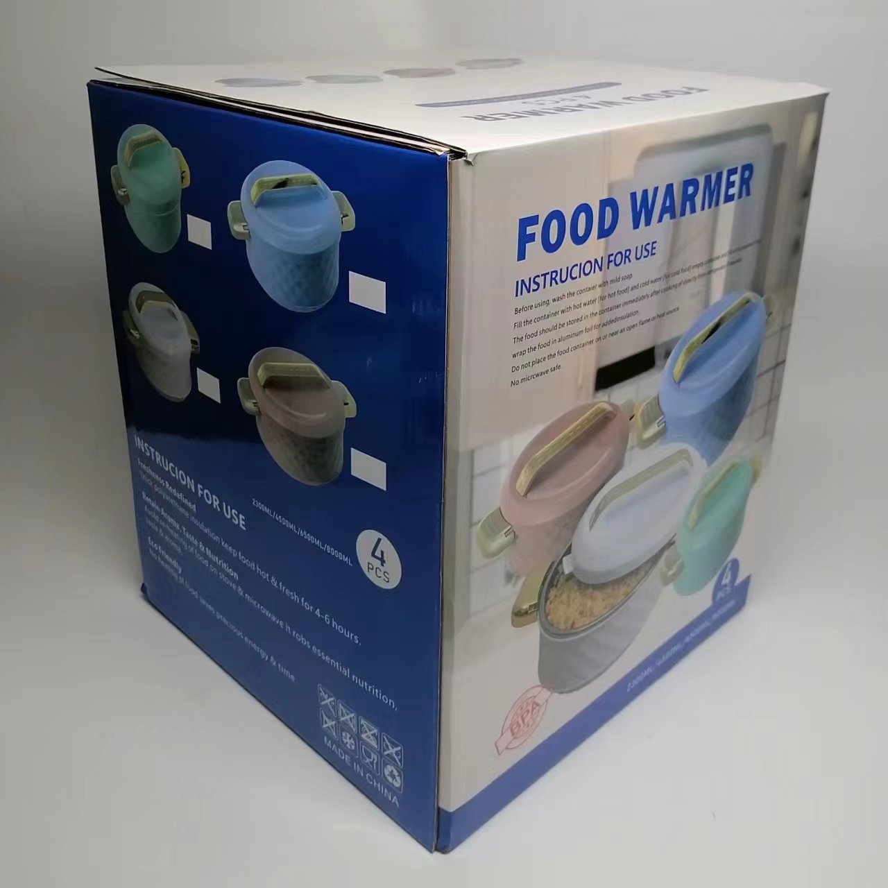 Factory Directly Huge Capacity 4pcs Food Warmer Set Casserole 2.3L+4.5L+6.5L+8L Food Storage Container Set