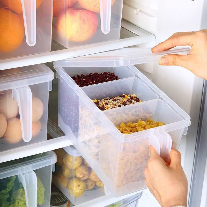 Household in-house food storage box freezer safe BPA free clear plastic food drawers organizer with lid