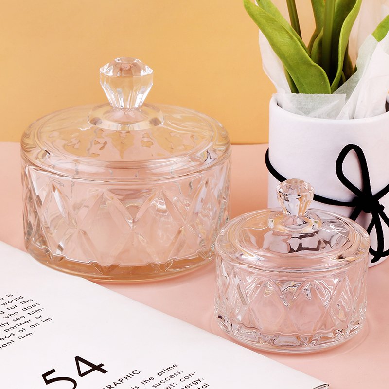 European relief glass candy jar Diamond Texture Food Storage jar Household coffee sugar cube jar