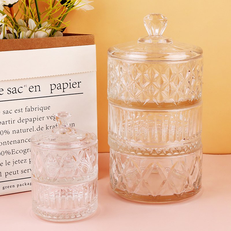 European relief glass candy jar Diamond Texture Food Storage jar Household coffee sugar cube jar