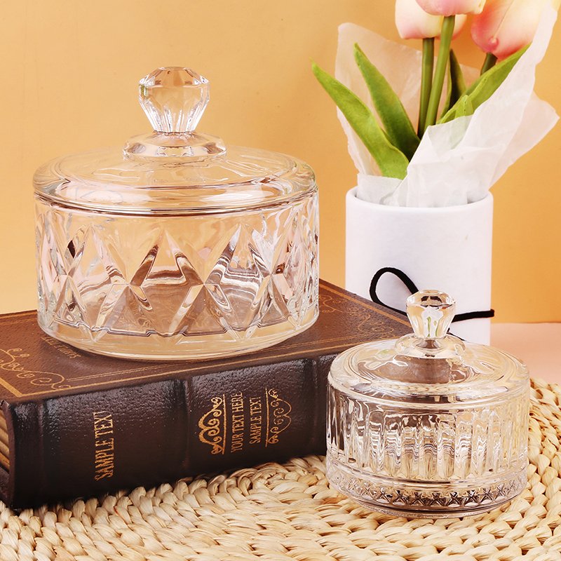 European relief glass candy jar Diamond Texture Food Storage jar Household coffee sugar cube jar