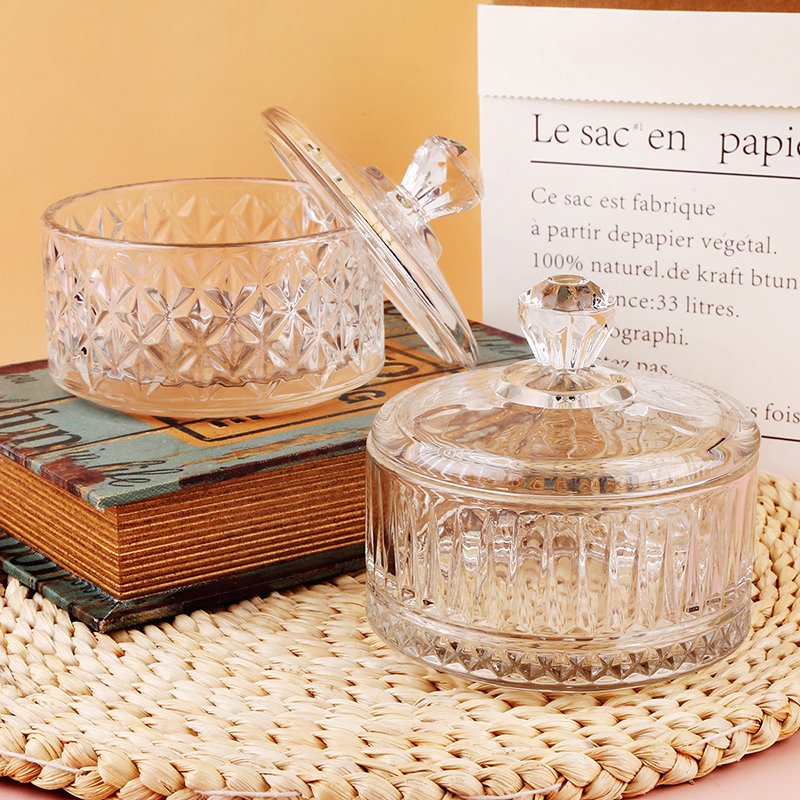 European relief glass candy jar Diamond Texture Food Storage jar Household coffee sugar cube jar
