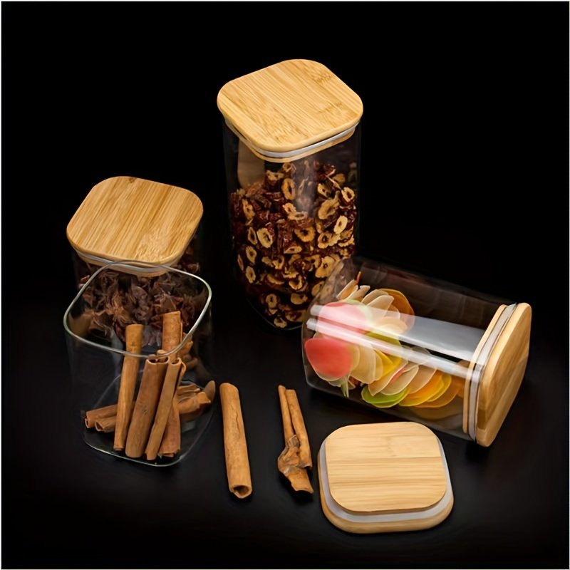 YOLOWE HOME 8pcs 280ml Square Borosilicate Glass Storage Jar with Sealed Bamboo Lid Bulk Food & Spice Kitchen Storage Jar