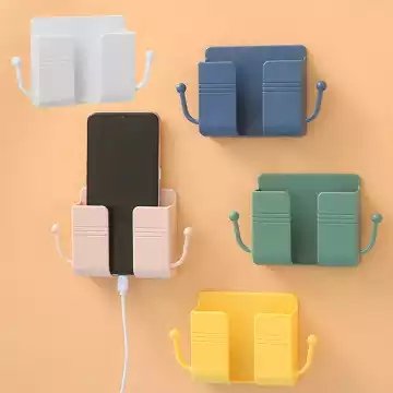 Wall Mount Phone Holder Self-adhesive Wall Storage Box Mobile Phone Bracket Organizer Storage Box Phone Plug Wall Holder