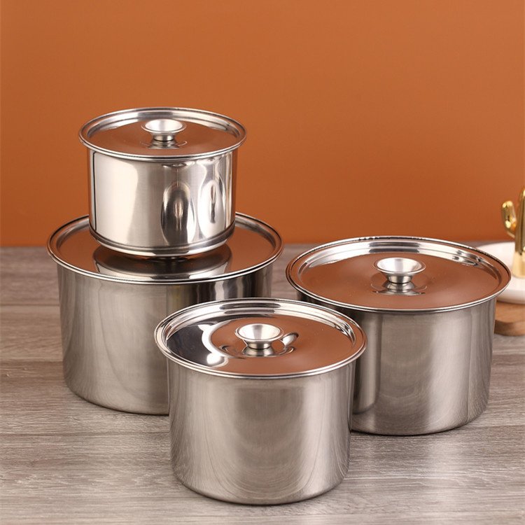 Stainless steel 201 food storage container covered cylinder seasoning jar cooking oil storage tank metal seasoning pot