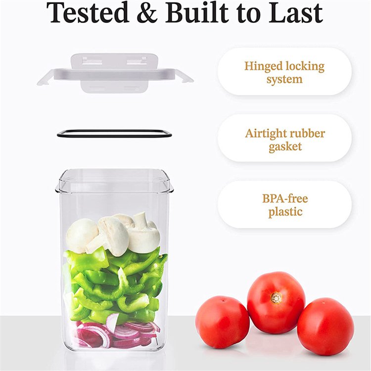 Modern Plastic Pasta and Tea Storage Box Set Transparent with Black Lid Rectangle Kitchen Storage Food Container