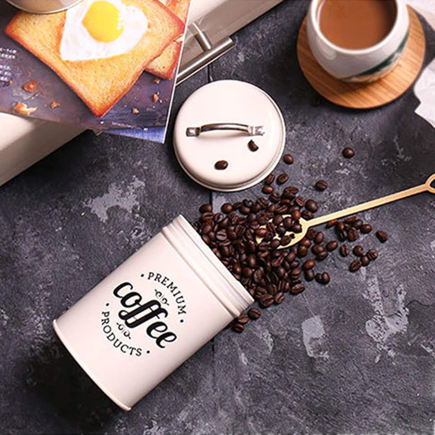 Set of 3 Airtight Kitchen Canister Decorations with Lids Coffee Tea Sugar Metal Containers Kitchen Canister Jars Food Storage