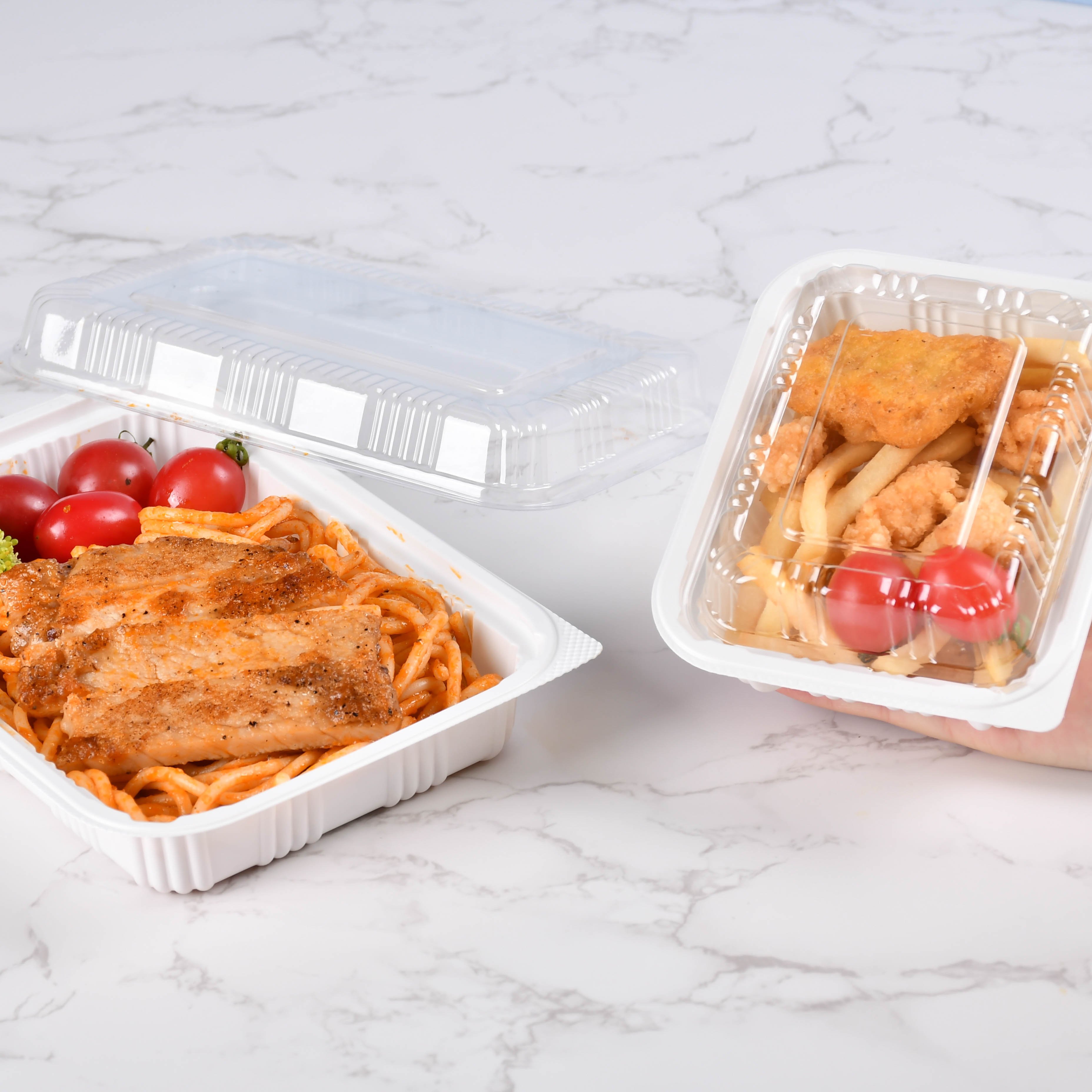 16oz Microwave Freeze Safe Plastic Takeaway Packaging Bento Box White Rectangle Food Storage Lunch Box