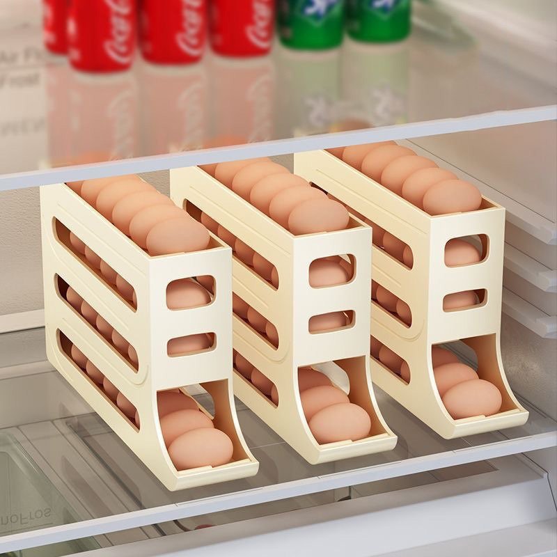 Household 4 Tier Egg Dispenser For Refrigerator Side Door Storage Box Automatic Egg Roll Down Egg Storage Rack