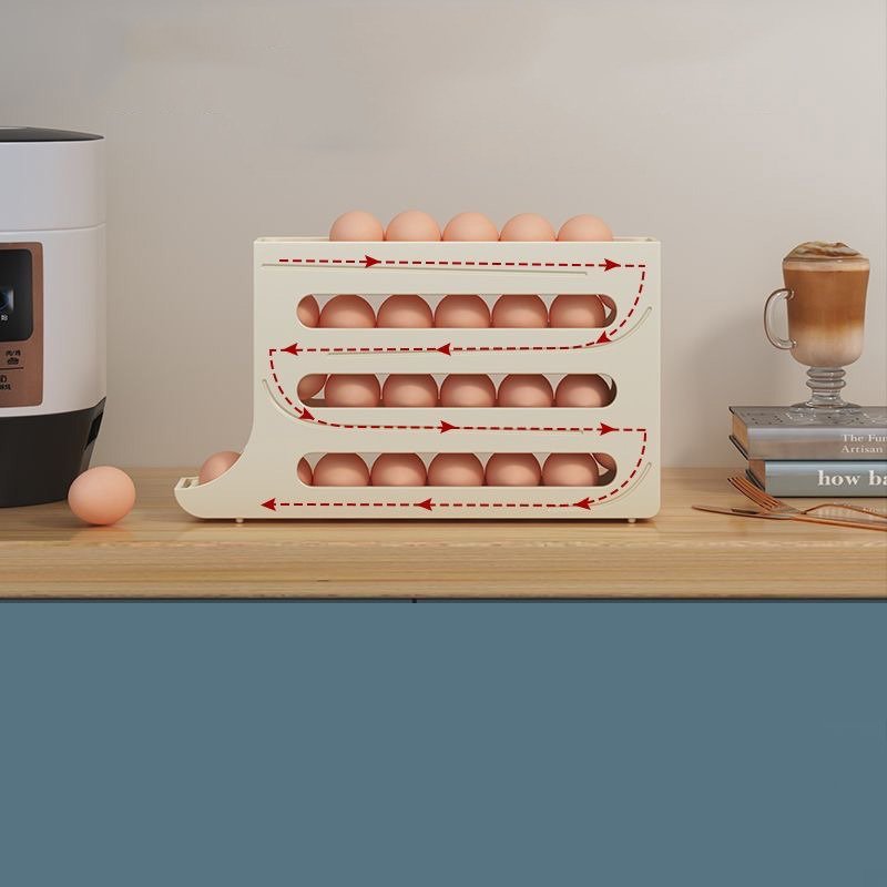 Household 4 Tier Egg Dispenser For Refrigerator Side Door Storage Box Automatic Egg Roll Down Egg Storage Rack