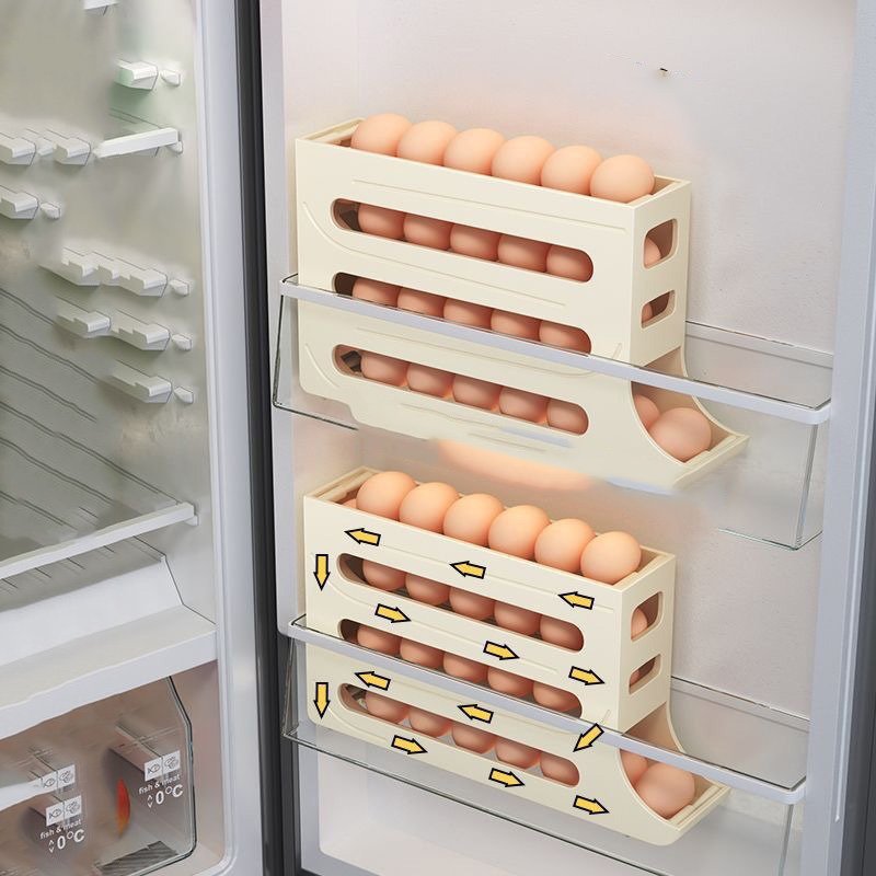 Household 4 Tier Egg Dispenser For Refrigerator Side Door Storage Box Automatic Egg Roll Down Egg Storage Rack