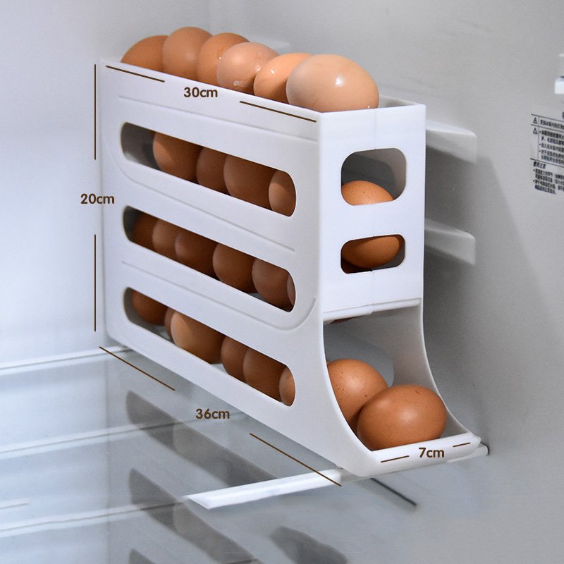 Household 4 Tier Egg Dispenser For Refrigerator Side Door Storage Box Automatic Egg Roll Down Egg Storage Rack