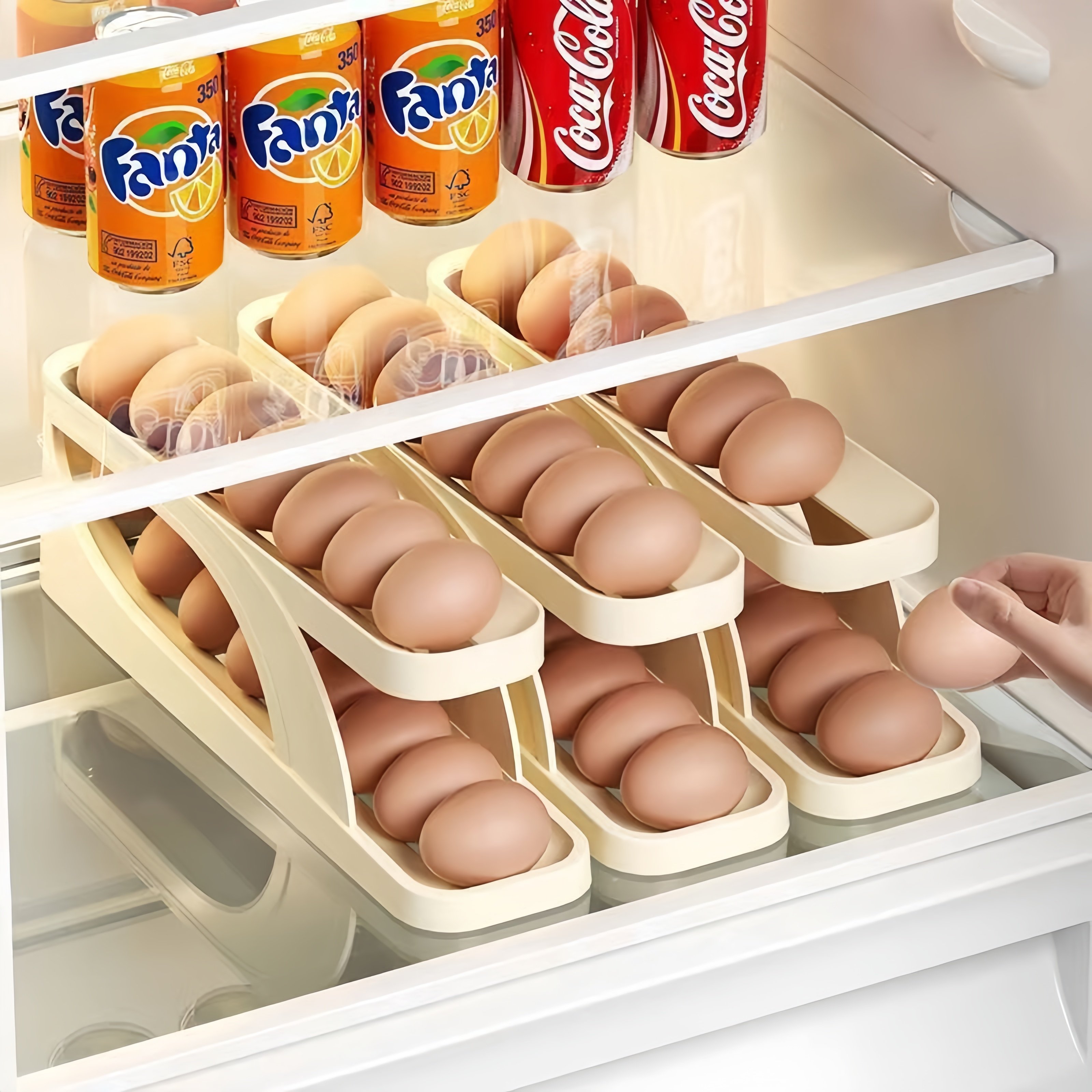 Hot Selling 2-Layer Egg Holder For Refrigerator Auto Rolling Plastic Egg Organizer Rack Wholesale Price Kitchen Egg Storage Box