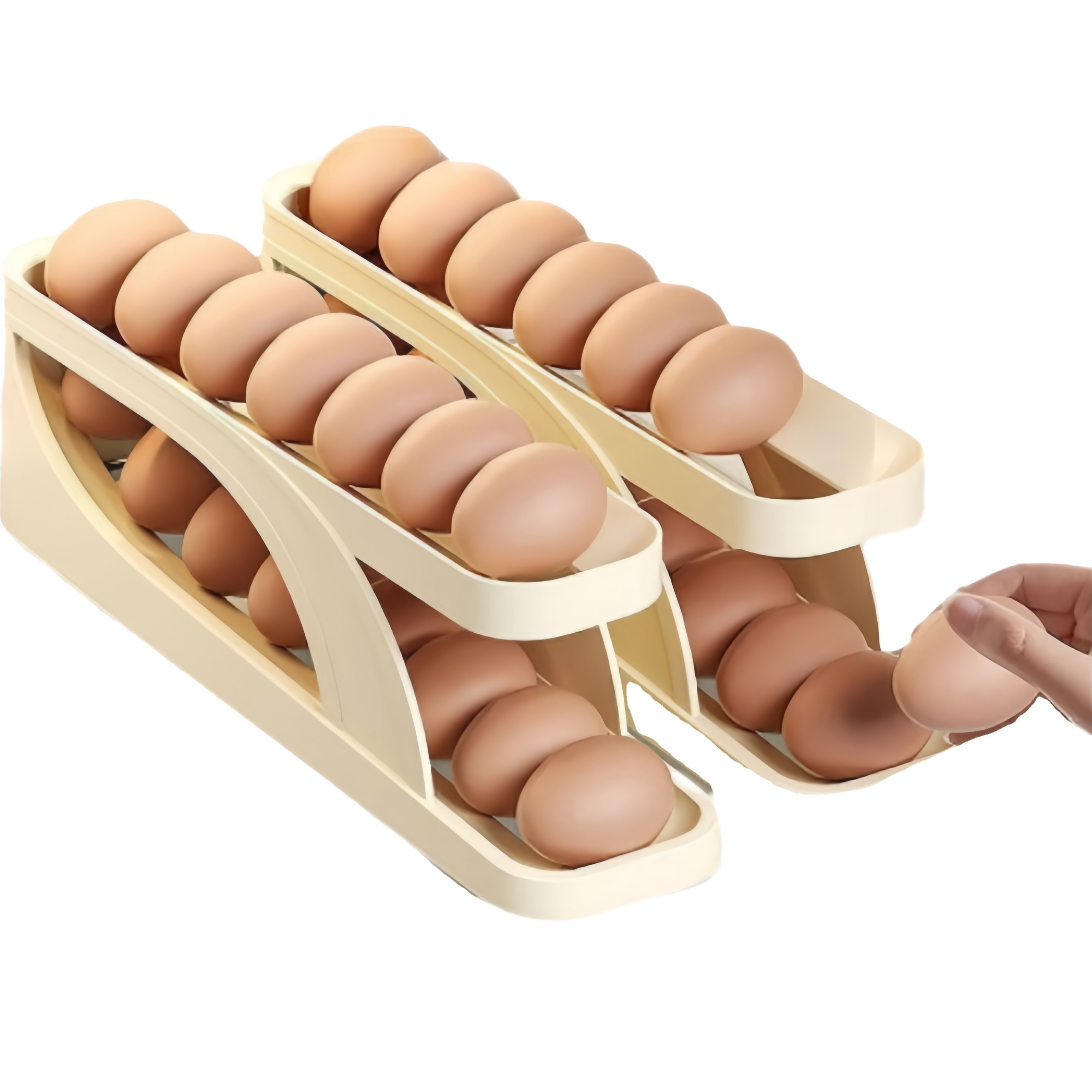 Hot Selling 2-Layer Egg Holder For Refrigerator Auto Rolling Plastic Egg Organizer Rack Wholesale Price Kitchen Egg Storage Box