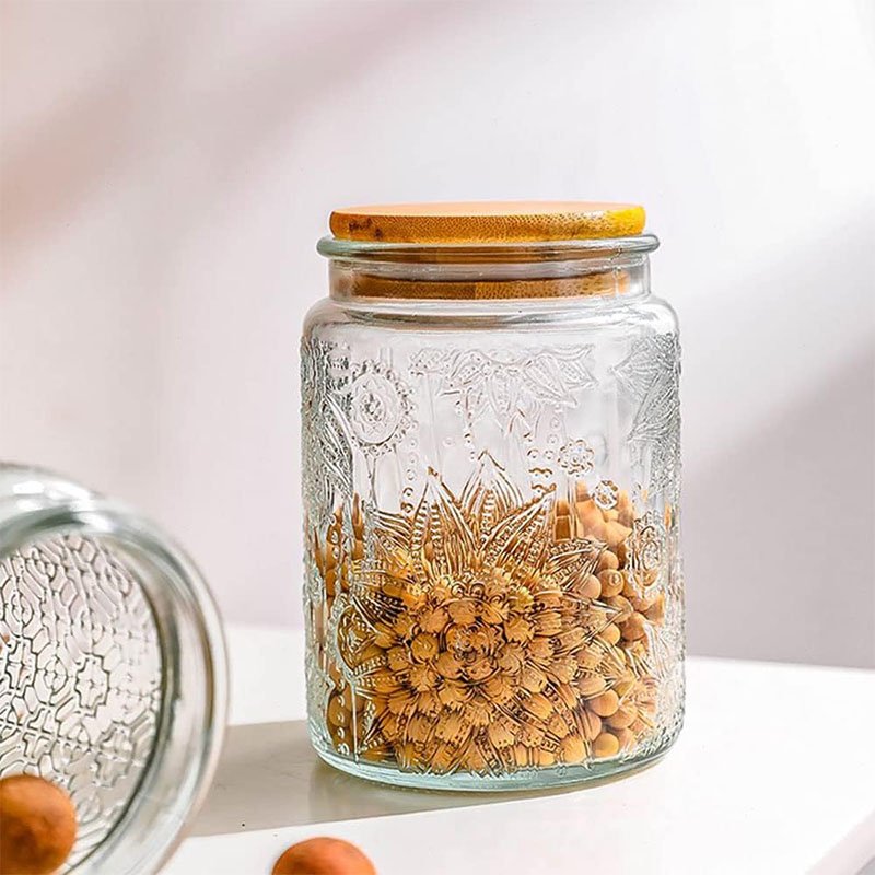 23.7 oz Airtight Glass Storage Jar with Bamboo Lid Glass Food Storage Containers Vintage Glass Jar