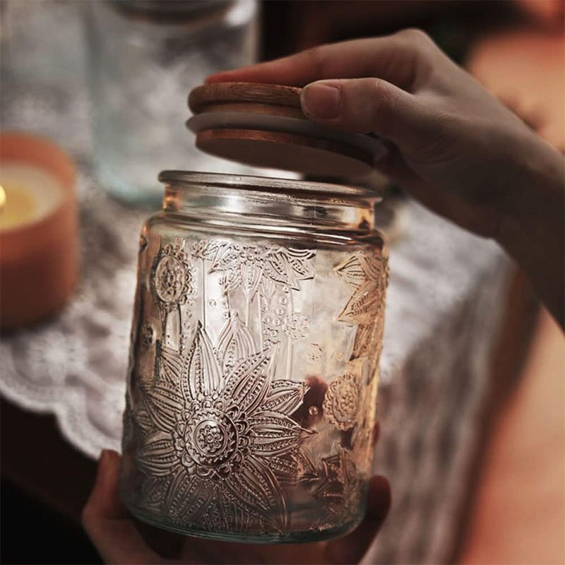 23.7 oz Airtight Glass Storage Jar with Bamboo Lid Glass Food Storage Containers Vintage Glass Jar