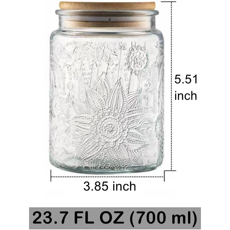 23.7 oz Airtight Glass Storage Jar with Bamboo Lid Glass Food Storage Containers Vintage Glass Jar