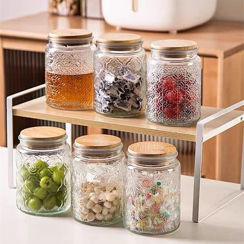 23.7 oz Airtight Glass Storage Jar with Bamboo Lid Glass Food Storage Containers Vintage Glass Jar