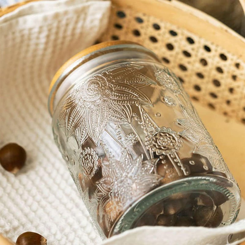 23.7 oz Airtight Glass Storage Jar with Bamboo Lid Glass Food Storage Containers Vintage Glass Jar