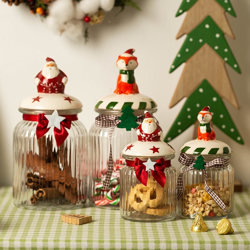 Hot Selling Snack Candy Food Storage Jars With Lid Holiday Gift Christmas Kitchenware Container Sealed Glass Jar