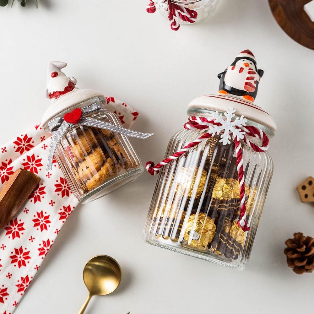 Hot Selling Snack Candy Food Storage Jars With Lid Holiday Gift Christmas Kitchenware Container Sealed Glass Jar