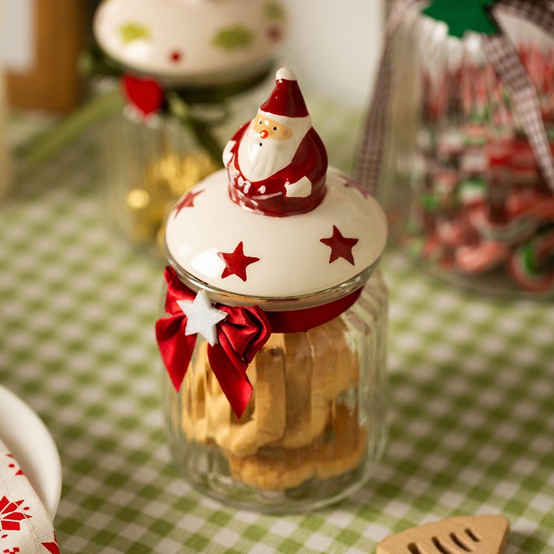 Hot Selling Snack Candy Food Storage Jars With Lid Holiday Gift Christmas Kitchenware Container Sealed Glass Jar