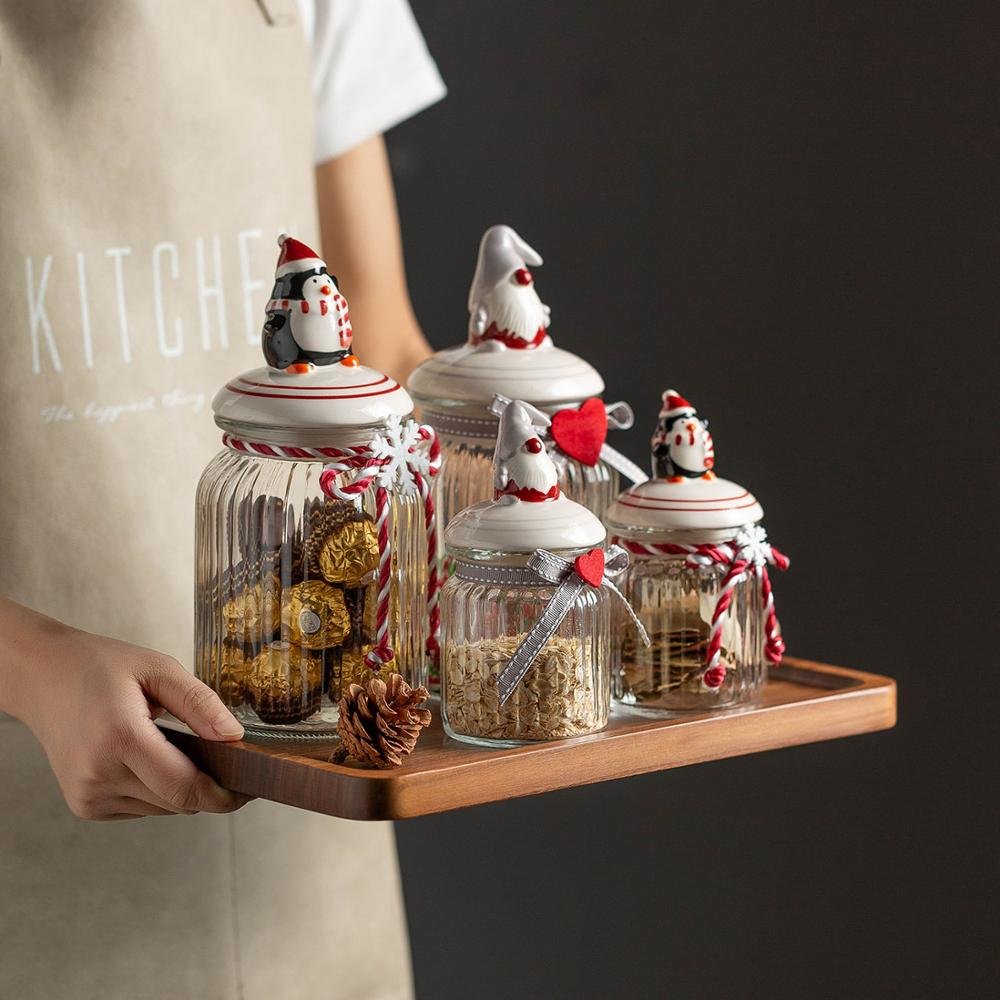 Hot Selling Snack Candy Food Storage Jars With Lid Holiday Gift Christmas Kitchenware Container Sealed Glass Jar