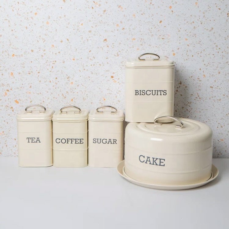 Food-grade Metal Farmhouse Kitchen Decoration Biscuit Cake Tin Coffee and Sugar Canisters