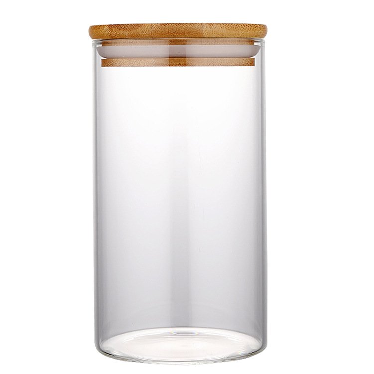 Round Airtight Coffee Tea Spice Glass Jar Kitchen Organizer Storage Bottles Sealed Glass Food Storage Jars with Bamboo Lid