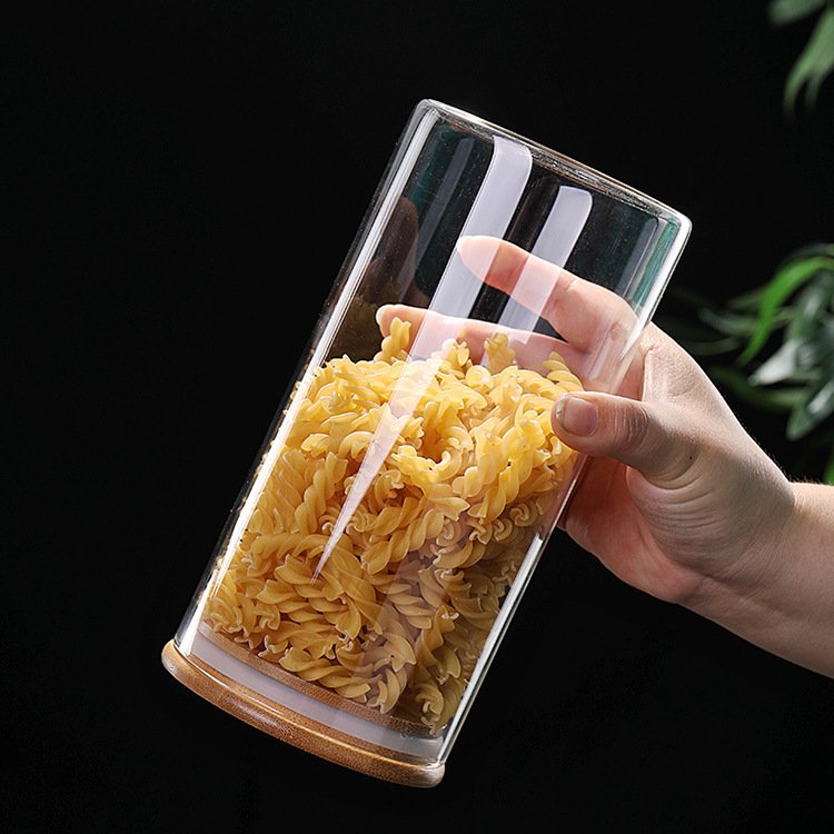 Round Airtight Coffee Tea Spice Glass Jar Kitchen Organizer Storage Bottles Sealed Glass Food Storage Jars with Bamboo Lid