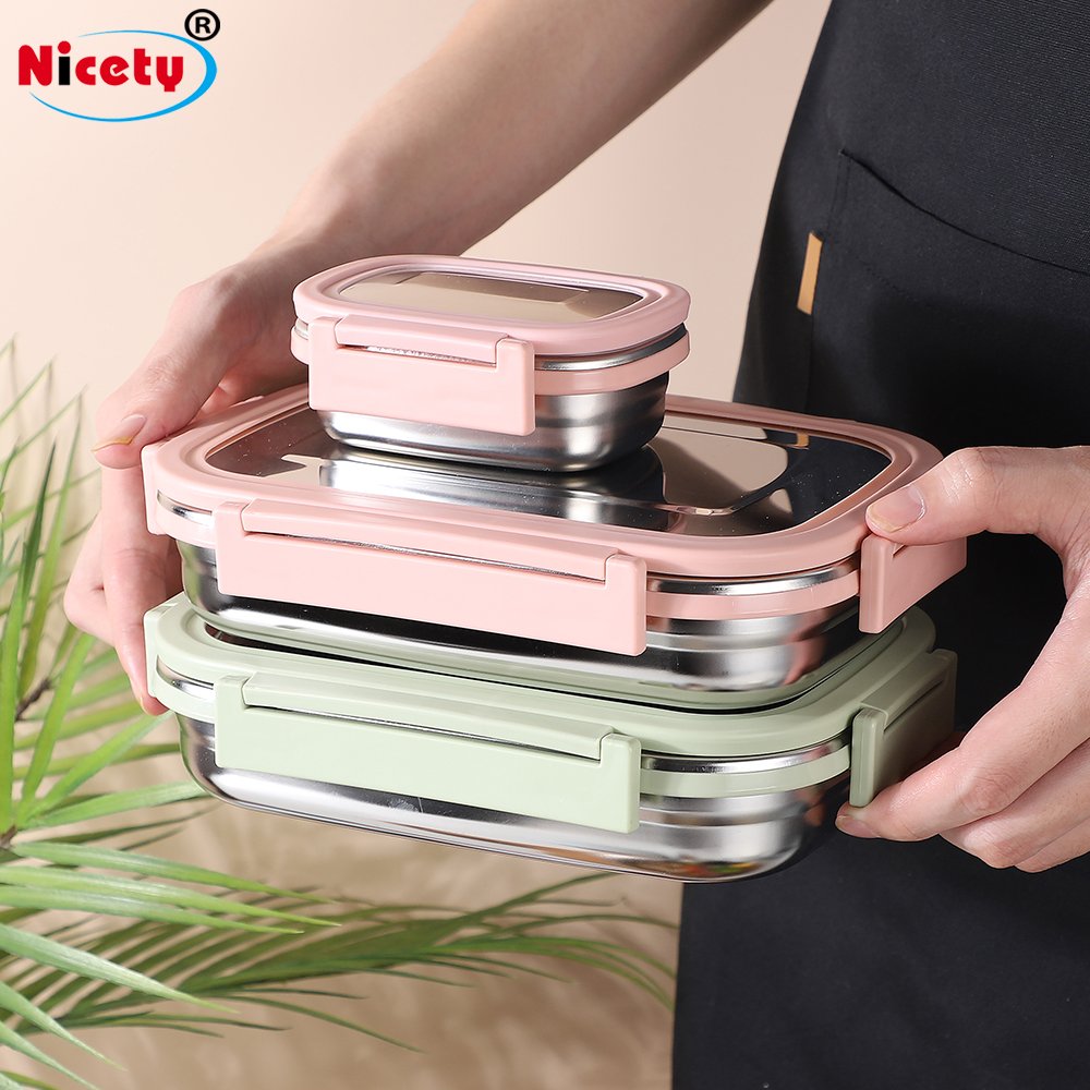 Stainless steel children's lunch box with handle seal and spill-proof for easy food storage