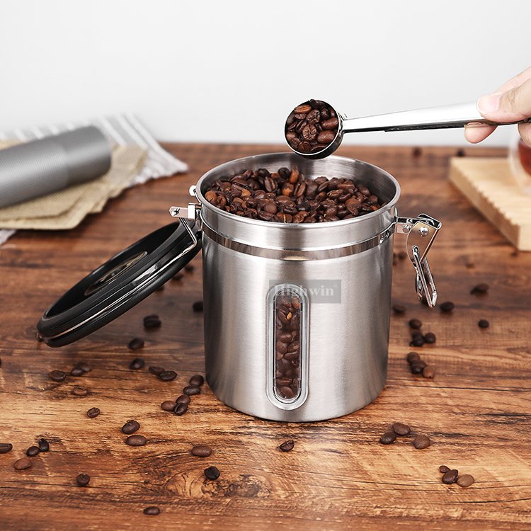 HIGHWIN Airtight Stainless Steel Coffee Canister Kitchen Canisters Food Storage Container
