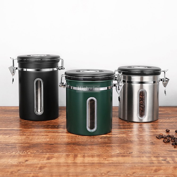 HIGHWIN Airtight Stainless Steel Coffee Canister Kitchen Canisters Food Storage Container