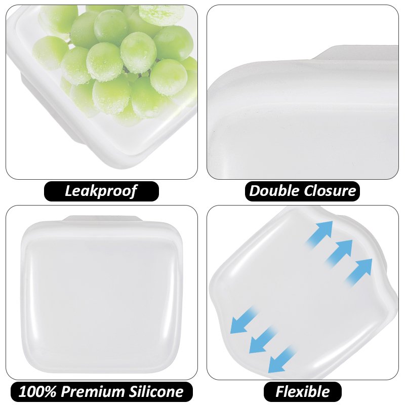 Reusable Flat Snack Freezer Bags Fresh Wrap Ziplock Bag Leakproof Containers Food Grade Silicone Food Storage Bag