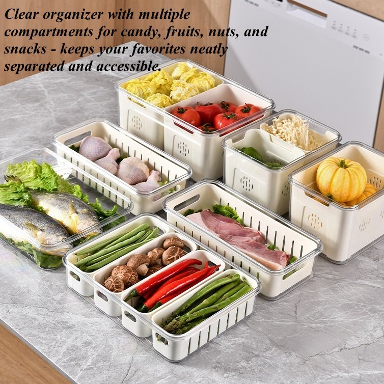 Refrigerator Storage Box Fridge Organizer Fresh Vegetable Fruit Boxes Drain Basket Storage Containers Pantry Kitchen Organizer
