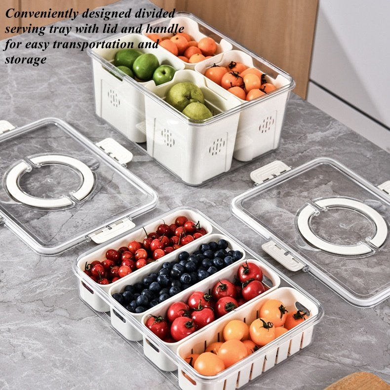 Refrigerator Storage Box Fridge Organizer Fresh Vegetable Fruit Boxes Drain Basket Storage Containers Pantry Kitchen Organizer