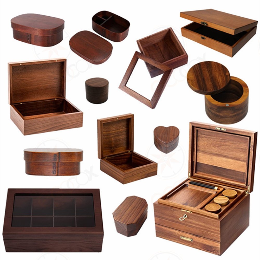 Custom Wooden Box Rustic Pine Wood Craft Whiskey Wine Cigar Tea Watch Jewelry Storage Box Gift Packaging with Hinged Lid Factory