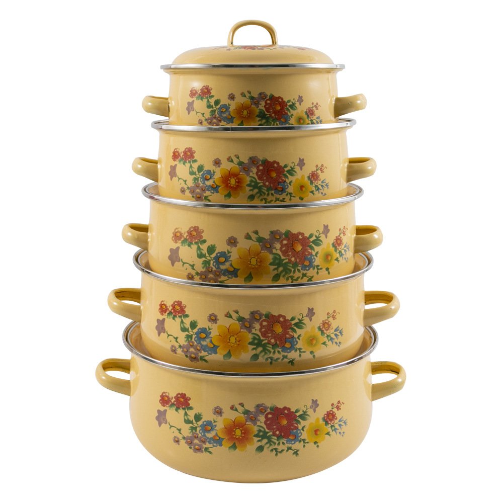 2024 Wholesale Chinese style Home Party enamel kitchen 16/18/20/22/24CM 5sets Enamel Soup & Stock Pots